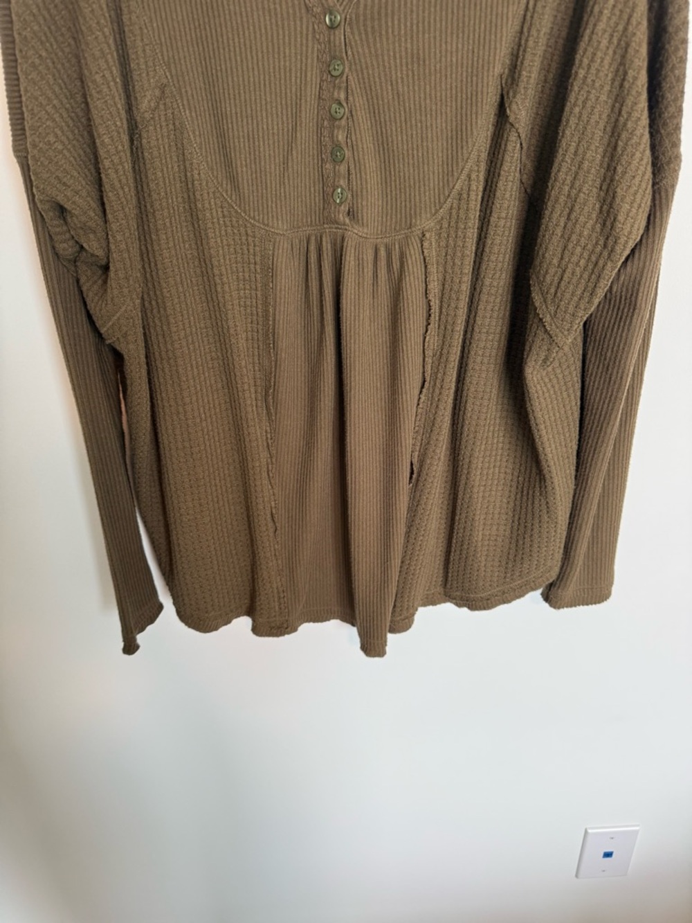 Free People Olive Waffle Henley Long-Sleeve Top - Picture 4 of 8